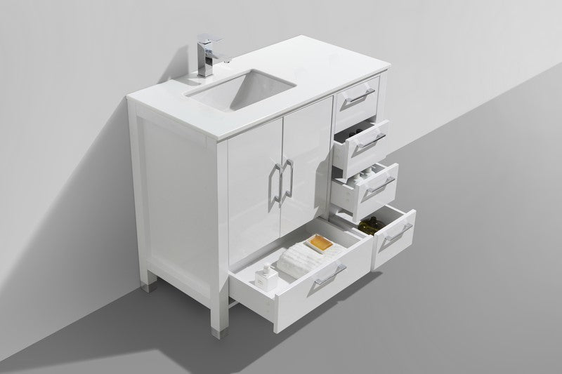 Anziano 40" Gloss White Vanity w/ Quartz Countertop