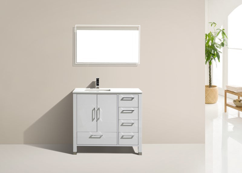 Anziano 40" Gloss White Vanity w/ Quartz Countertop