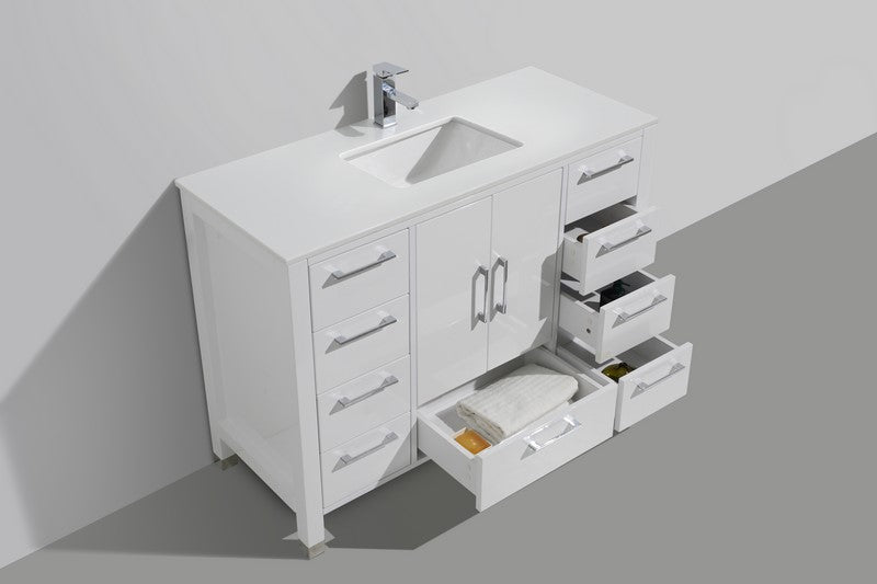Anziano 48" Gloss White Vanity w/ Quartz Countertop