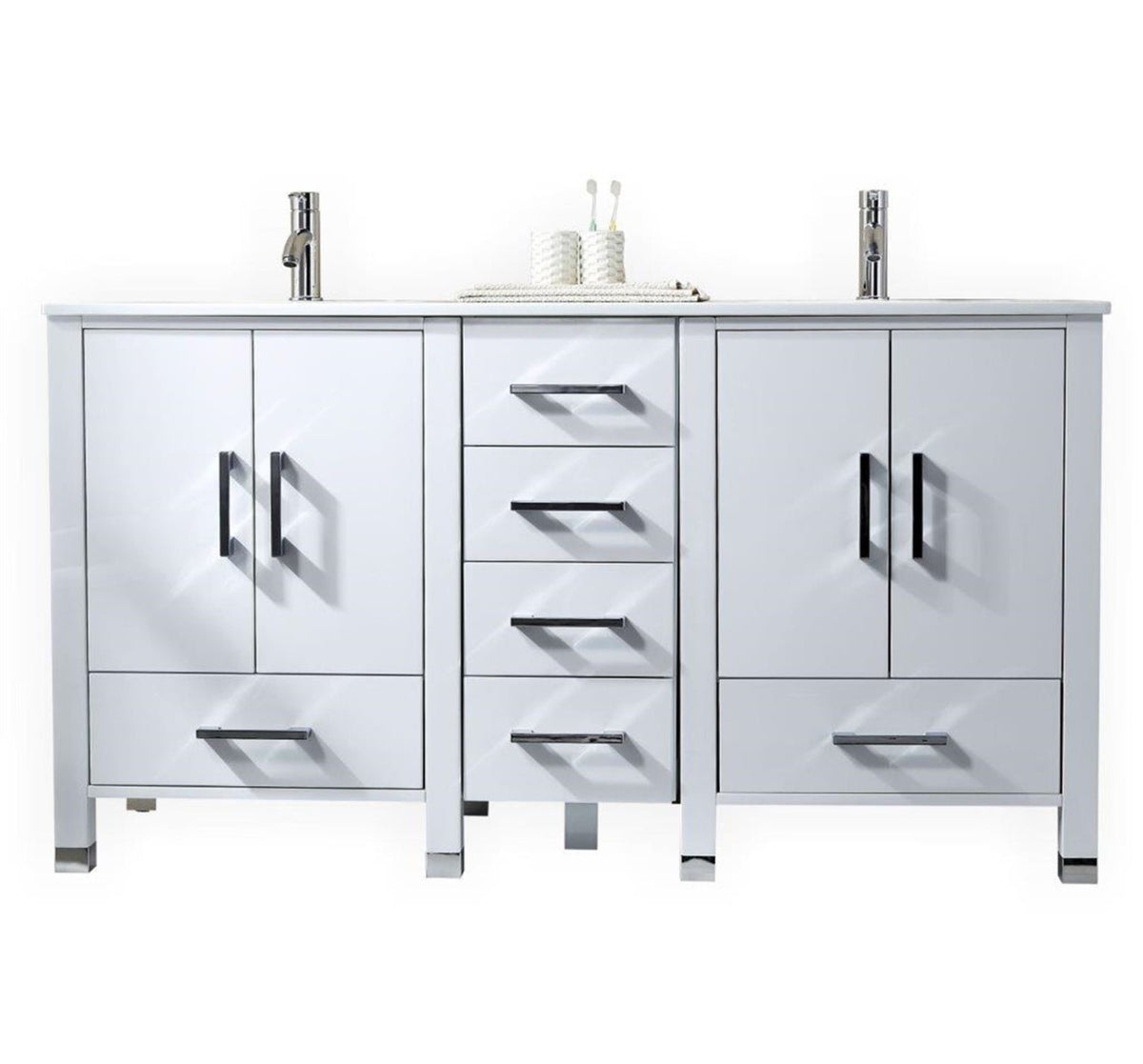 Anziano 72" Double Sink Gloss White Vanity w/ Quartz Countertop