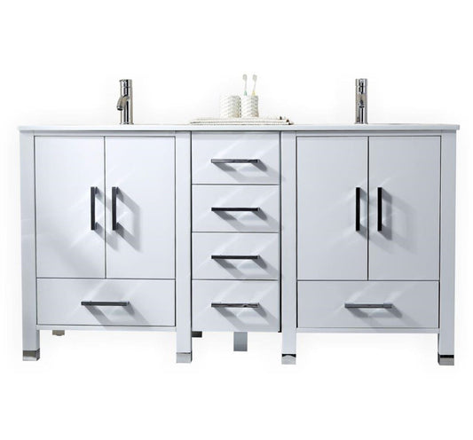 Anziano 72" Double Sink Gloss White Vanity w/ Quartz Countertop