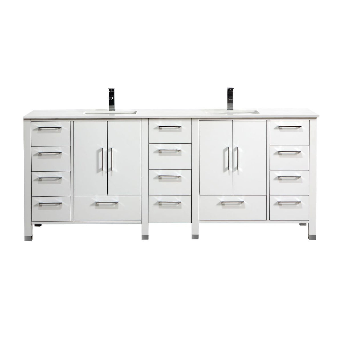 Anziano 84" Gloss White Double Sink Vanity w/ Quartz Countertop