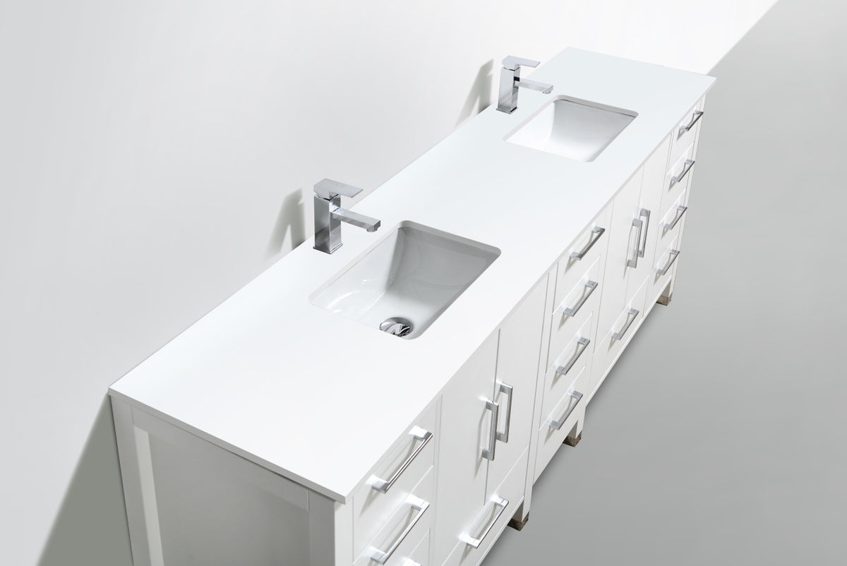 Anziano 84" Gloss White Double Sink Vanity w/ Quartz Countertop