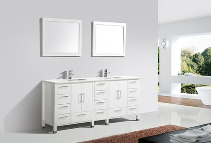 Anziano 84" Gloss White Double Sink Vanity w/ Quartz Countertop