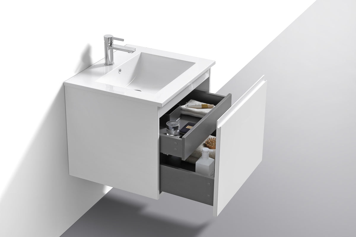 24" Balli Modern Wall-Mount Bathroom Vanity – Gloss White