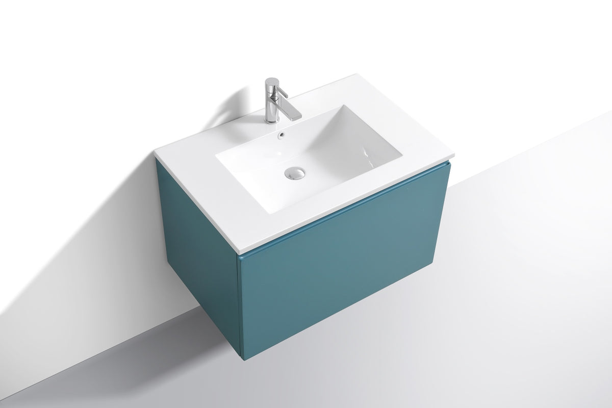 32" Balli Modern Wall-Mount Floating Bathroom Vanity – Teal Green