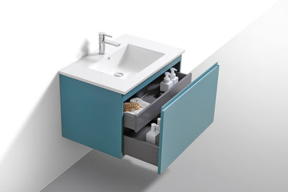 32" Balli Modern Wall-Mount Floating Bathroom Vanity – Teal Green