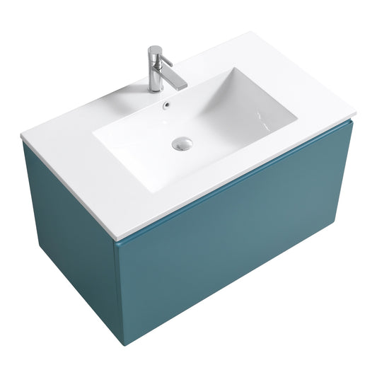 36'' Balli Modern Wall Mount Bathroom Vanity Teal Green