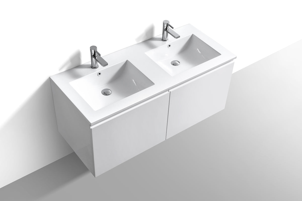 48'' Balli Double Sink Modern Wall Mount Bathroom Vanity Gloss White