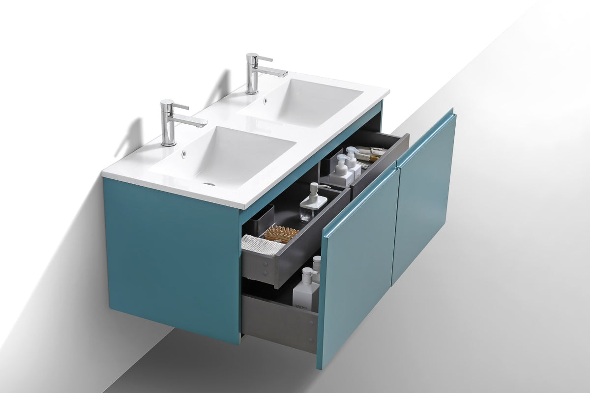 48'' Balli Double Sink Modern Wall Mount Bathroom Vanity Teal Green