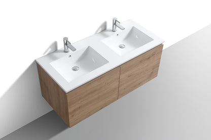 48'' Balli Double Sink Modern Wall Mount Bathroom Vanity White Oak