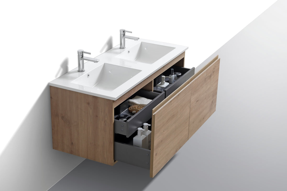 48'' Balli Double Sink Modern Wall Mount Bathroom Vanity White Oak