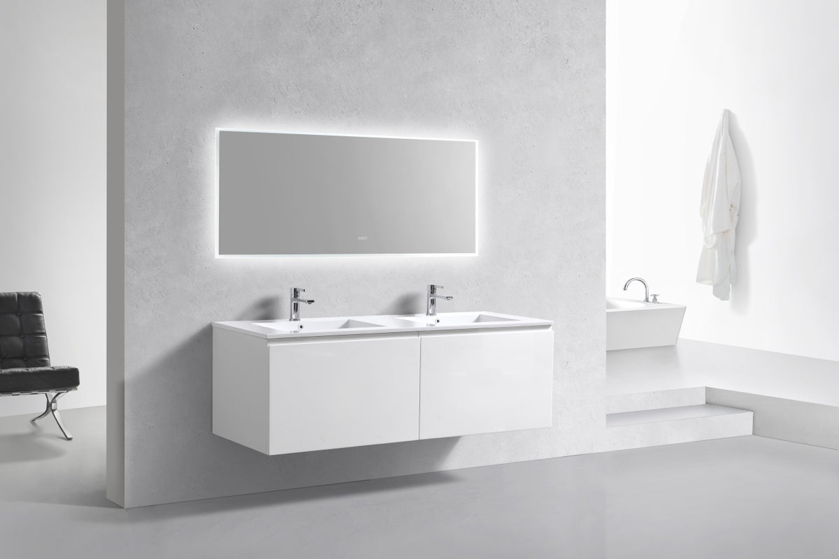 60'' Balli Double Sink Modern Wall Mount Bathroom Vanity Gloss White