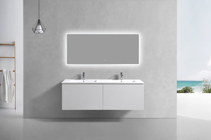 60'' Balli Double Sink Modern Wall Mount Bathroom Vanity Gloss White