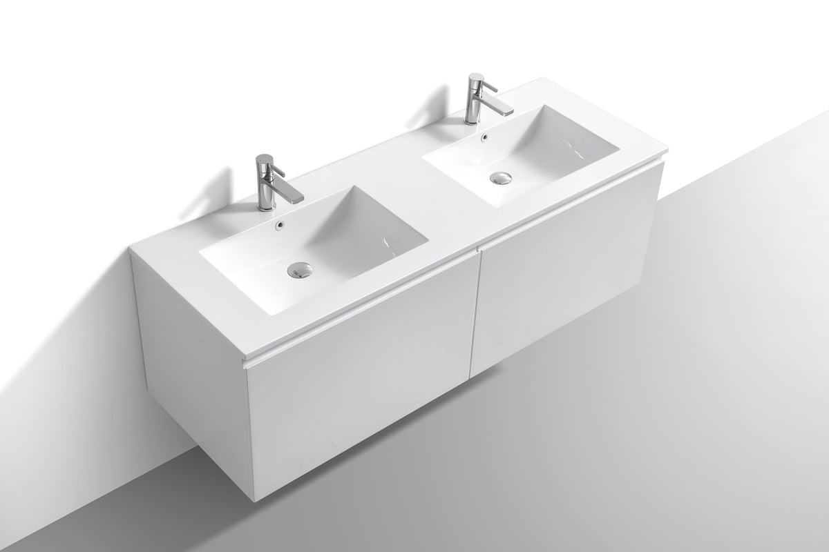 60'' Balli Double Sink Modern Wall Mount Bathroom Vanity Gloss White