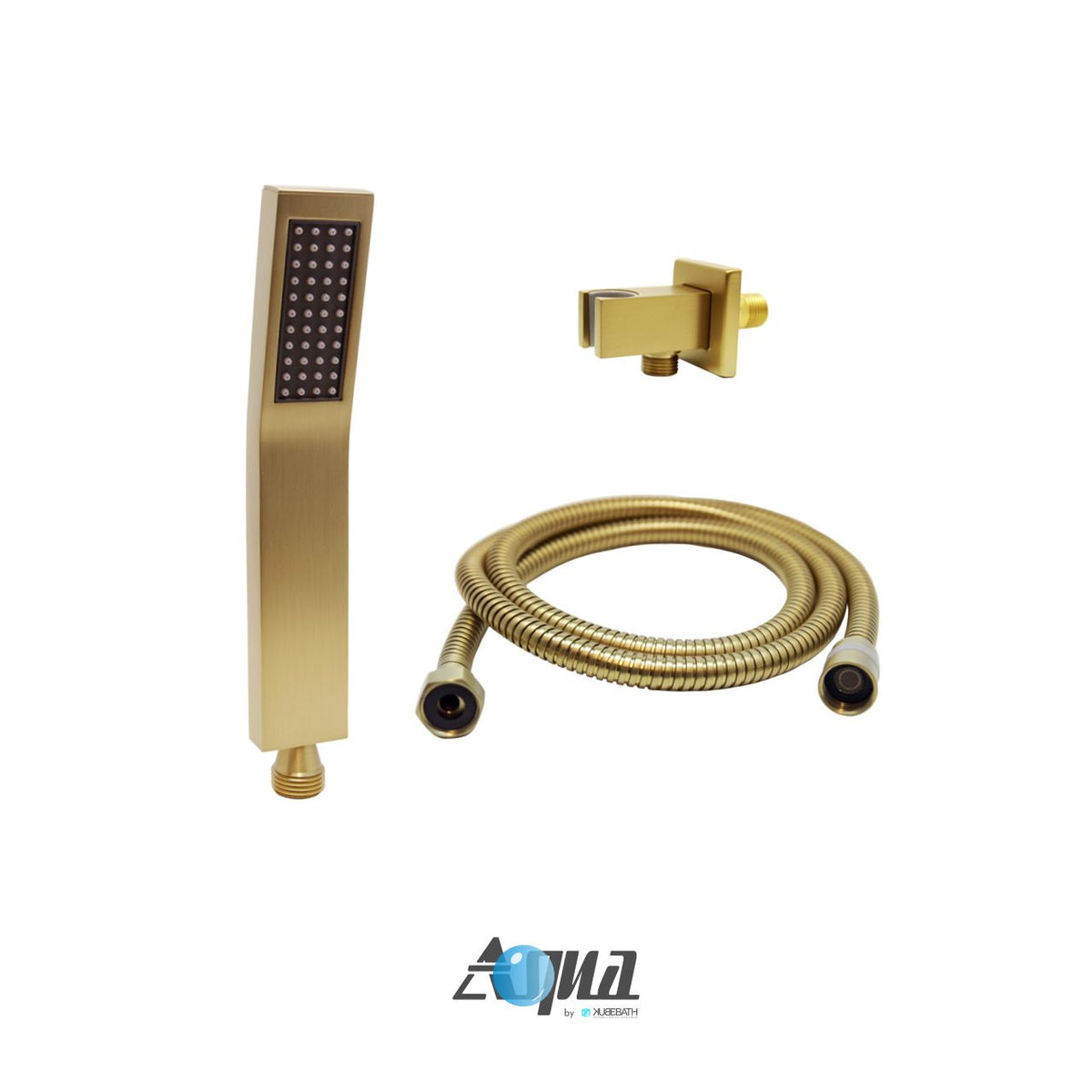 Aqua Piazza Brushed Gold Brass Shower Set w/ 8" Square Rain Shower and Handheld