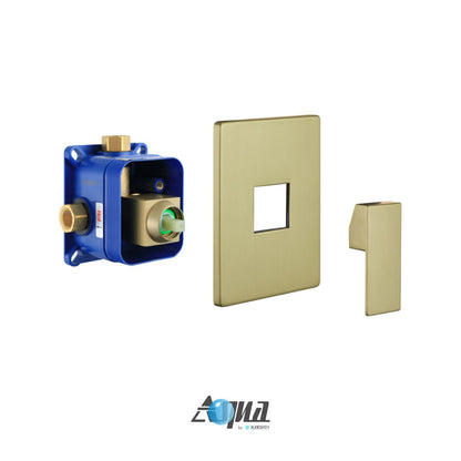 Aqua Piazza by KubeBath 1-Way Rough-In Valve With Cover Plate, Handle and Diverter Brushed Gold