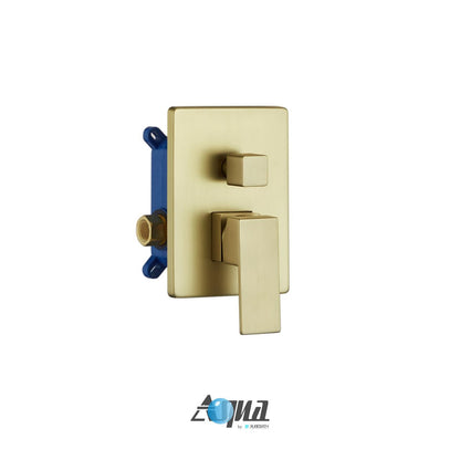 Aqua Piazza Brushed Gold Shower Set w/ 8" Ceiling Mount Square Rain Shower and Handheld