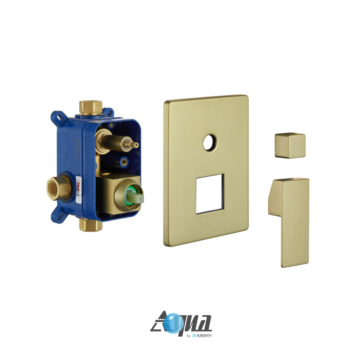 Aqua Piazza Brushed Gold Brass Shower Set w/ 8" Square Rain Shower and Handheld