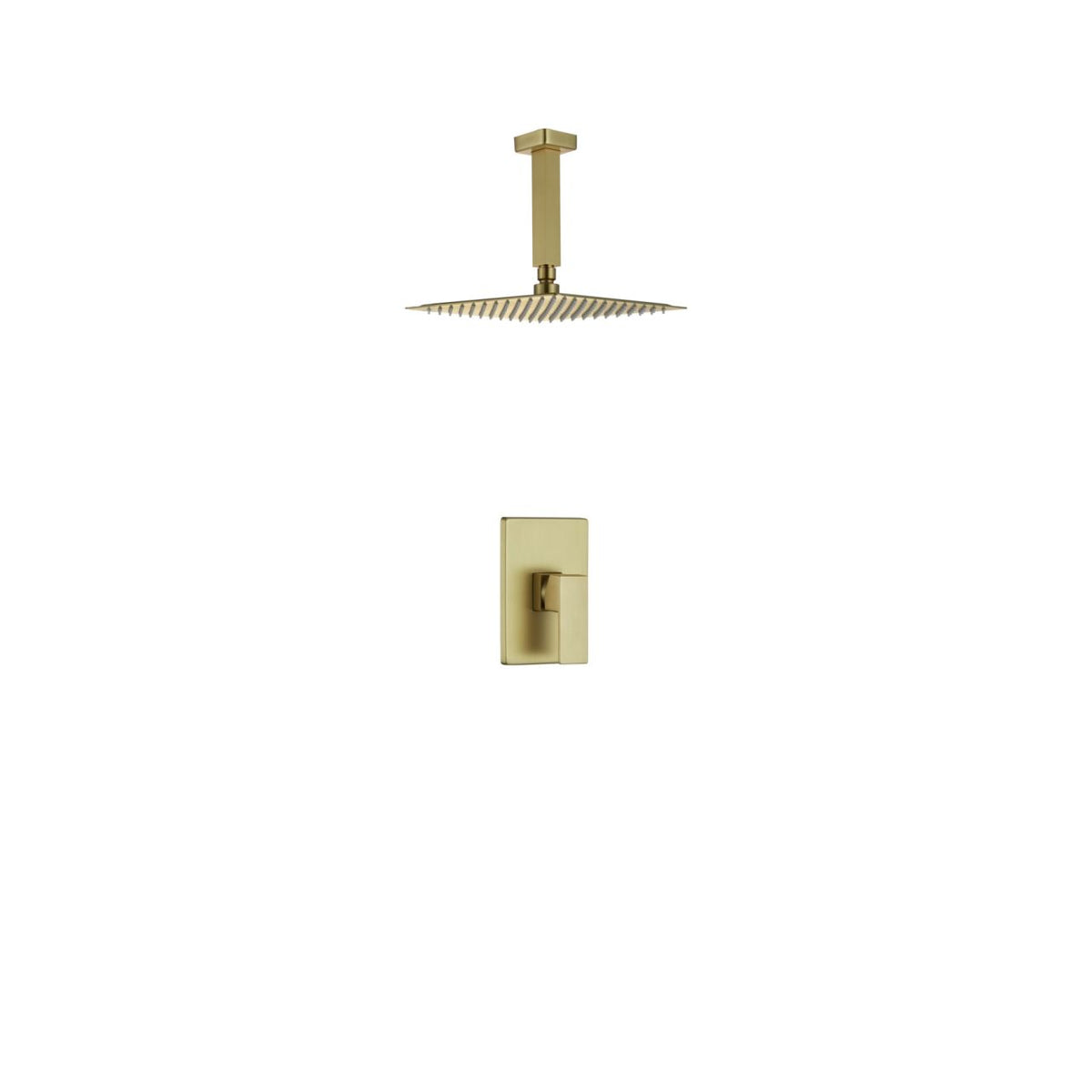 Aqua Piazza Brushed Gold Shower Set w/ 12" Ceiling Mount Square Rain Shower Head