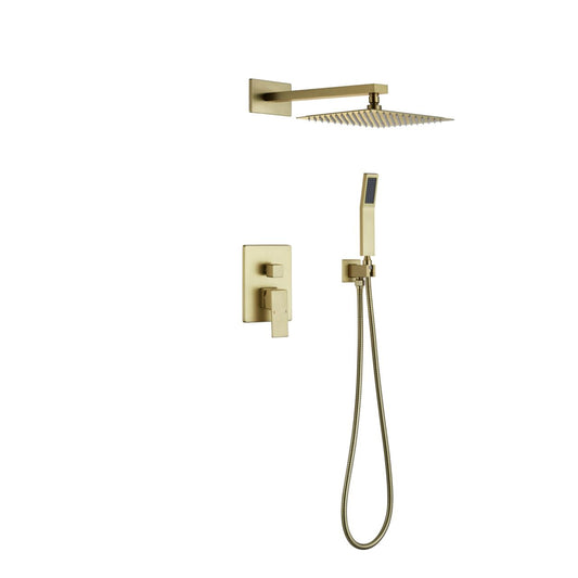 Aqua Piazza Brushed Gold Shower Set w/ 12" Square Rain Shower and Handheld