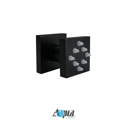 Aqua Piazza Black Shower Set w/ 12" Square Rain Shower, Tub Filler and 4 Body Jets