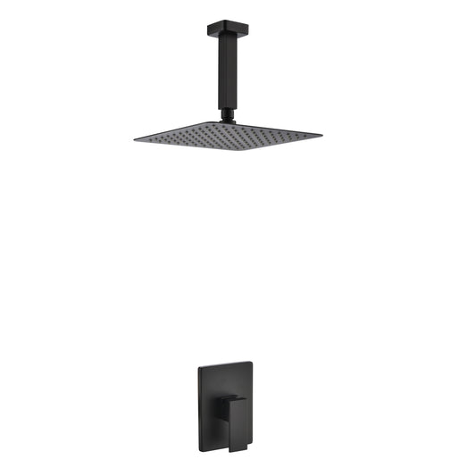 Aqua Piazza Black Shower Set w/ 12" Ceiling Mount Square Rain Shower Head