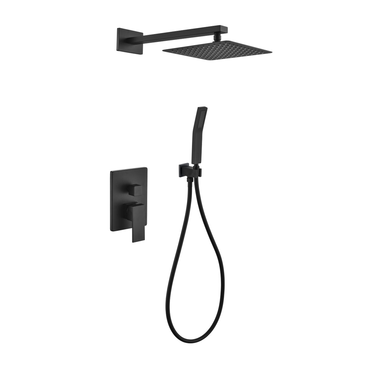 Aqua Piazza Black Shower Set w/ 8" Square Rain Shower and Handheld