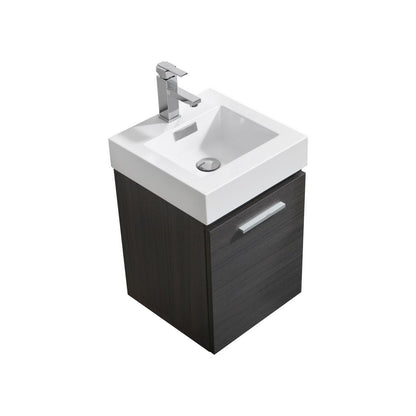 Bliss 16" Gray Oak Wall-Mount Modern Bathroom Vanity