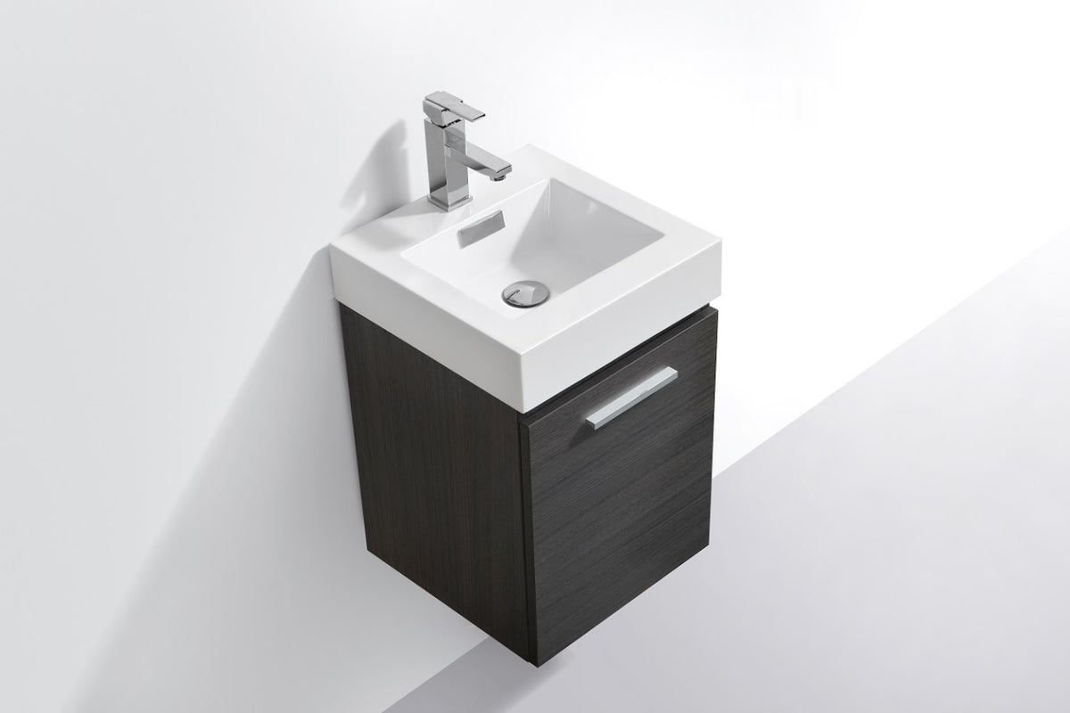 Bliss 16" Gray Oak Wall-Mount Modern Bathroom Vanity