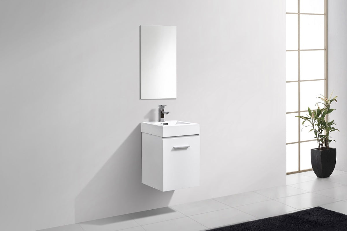 Bliss 16" High Gloss White Wall-Mount Modern Bathroom Vanity