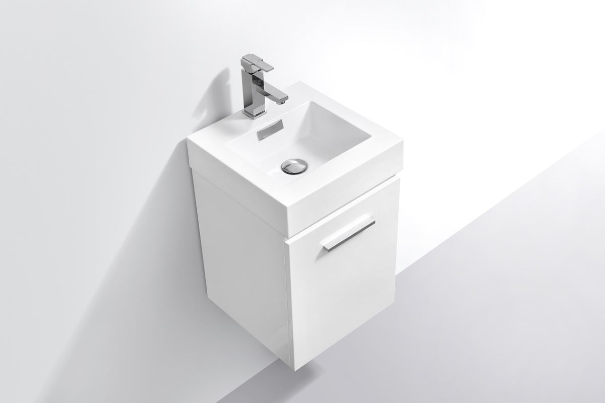 Bliss 16" High Gloss White Wall-Mount Modern Bathroom Vanity