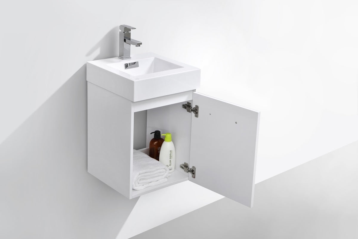 Bliss 16" High Gloss White Wall-Mount Modern Bathroom Vanity