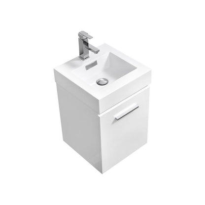 Bliss 16" High Gloss White Wall-Mount Modern Bathroom Vanity