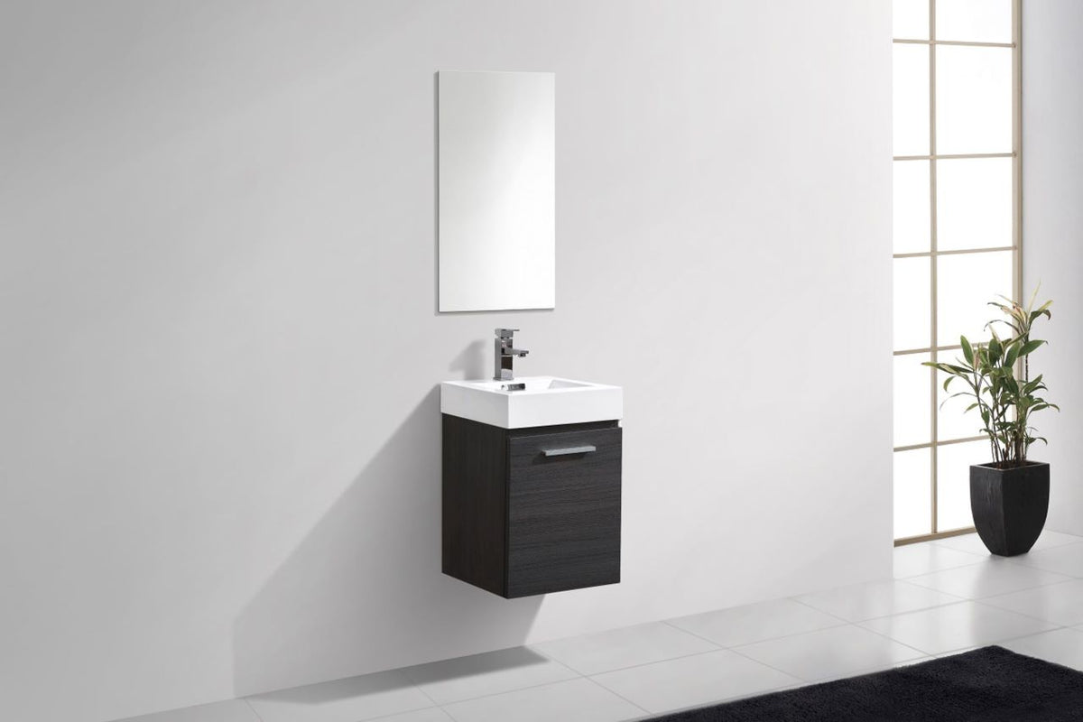 Bliss 16" High Gloss Gray Oak Wall-Mount Modern Bathroom Vanity