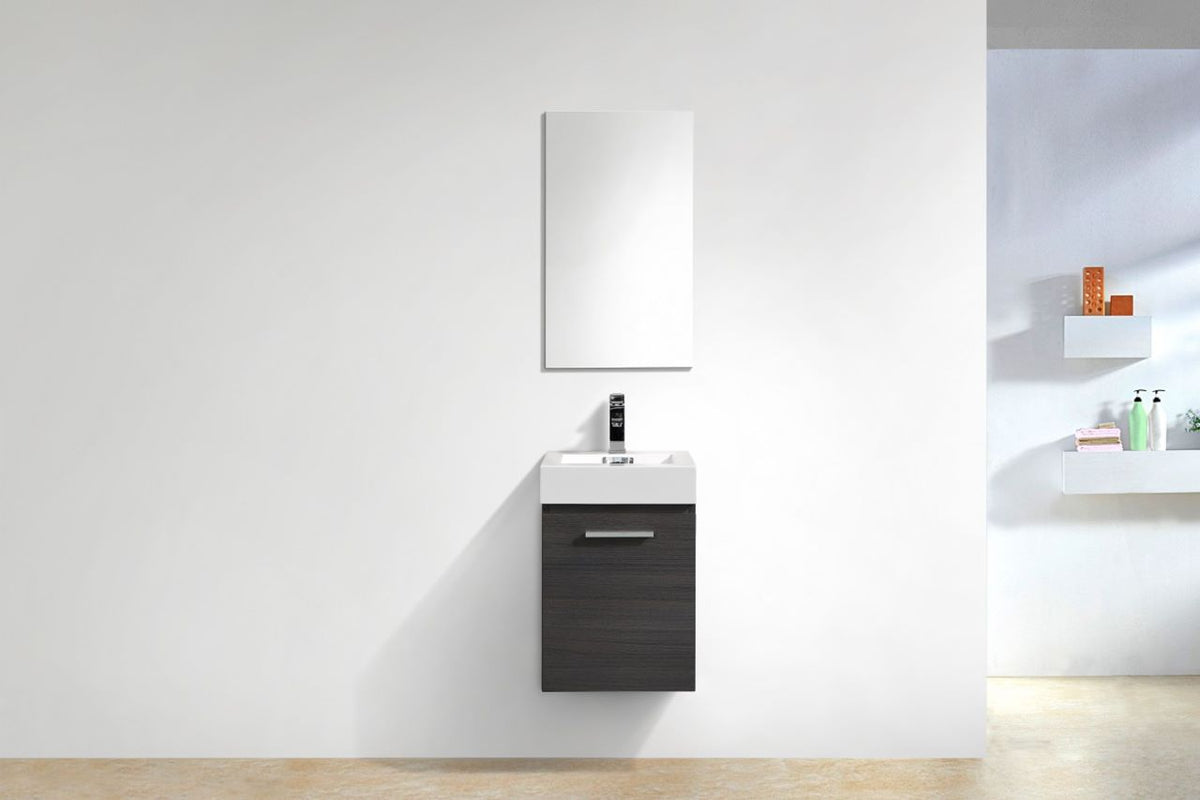Bliss 16" High Gloss Gray Oak Wall-Mount Modern Bathroom Vanity