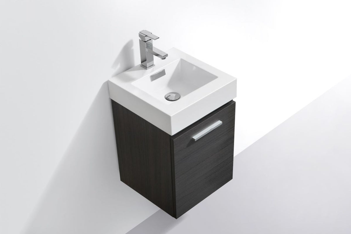 Bliss 16" High Gloss Gray Oak Wall-Mount Modern Bathroom Vanity