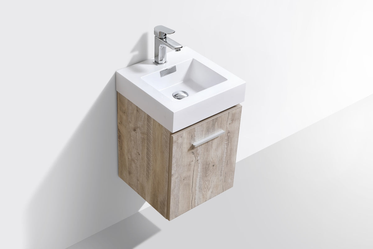 Bliss 16" Nature Wood Wall-Mount Modern Bathroom Vanity