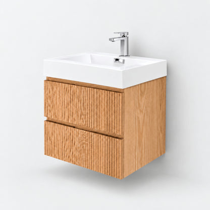 Bliss 24" Fluted Oakwood Single Sink Wall Mount Vanity - Restock ETA Late Oct