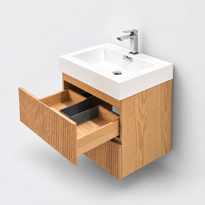 Bliss 24" Fluted Oakwood Single Sink Wall Mount Vanity - Restock ETA Late Oct