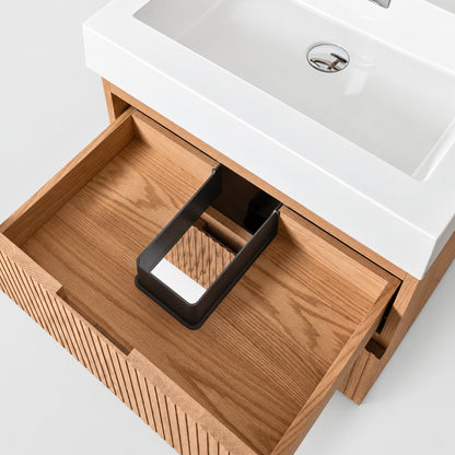 Bliss 24" Fluted Oakwood Single Sink Wall Mount Vanity - Restock ETA Late Oct