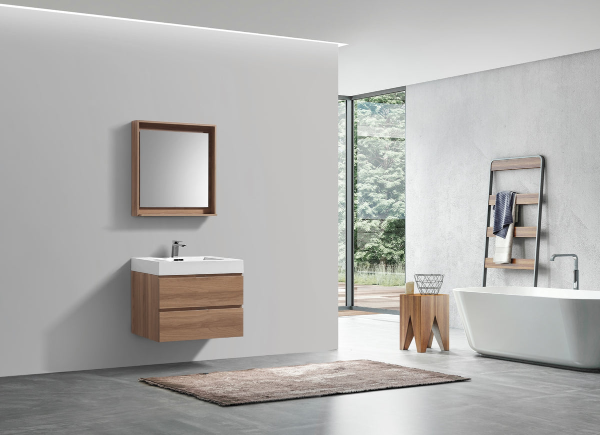 Bliss 24" Honey Oak Wood Wall Mount Modern Bathroom Vanity