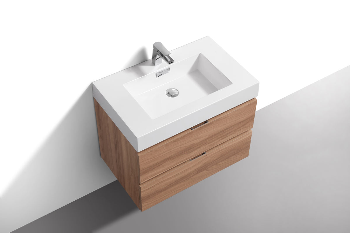 Bliss 24" Honey Oak Wood Wall Mount Modern Bathroom Vanity