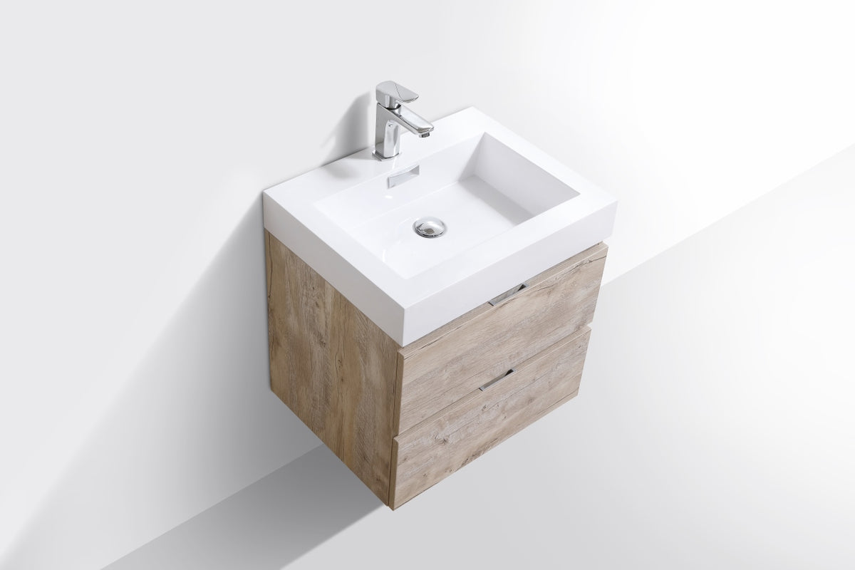 Bliss 24" Nature Wood Wall Mount Modern Bathroom Vanity