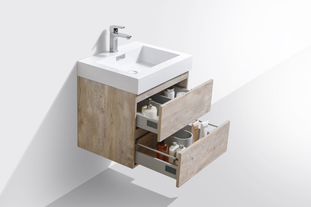 Bliss 24" Nature Wood Wall Mount Modern Bathroom Vanity