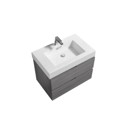 Bliss 24"  Vulcan Ash Grey Wood Wall Mount Modern Bathroom Vanity