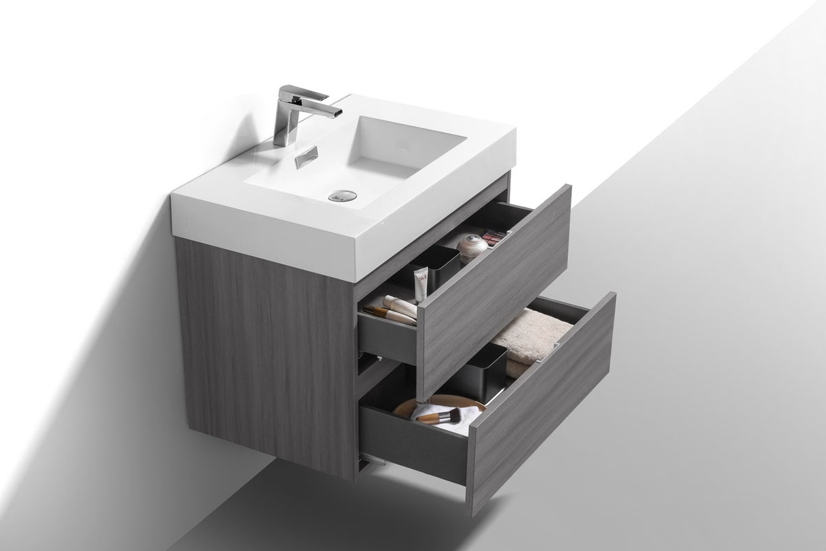 Bliss 24"  Vulcan Ash Grey Wood Wall Mount Modern Bathroom Vanity