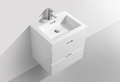 Bliss 24" High Gloss White Wall-Mount Modern Bathroom Vanity