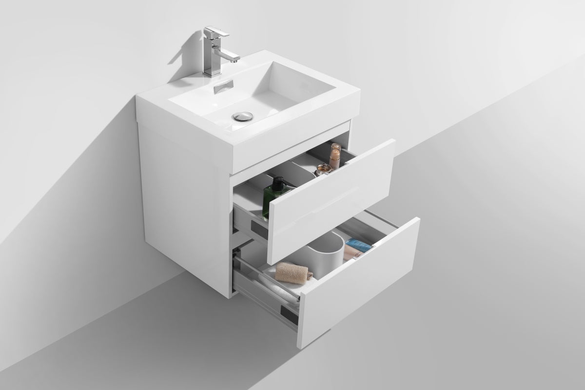 Bliss 24" High Gloss White Wall-Mount Modern Bathroom Vanity