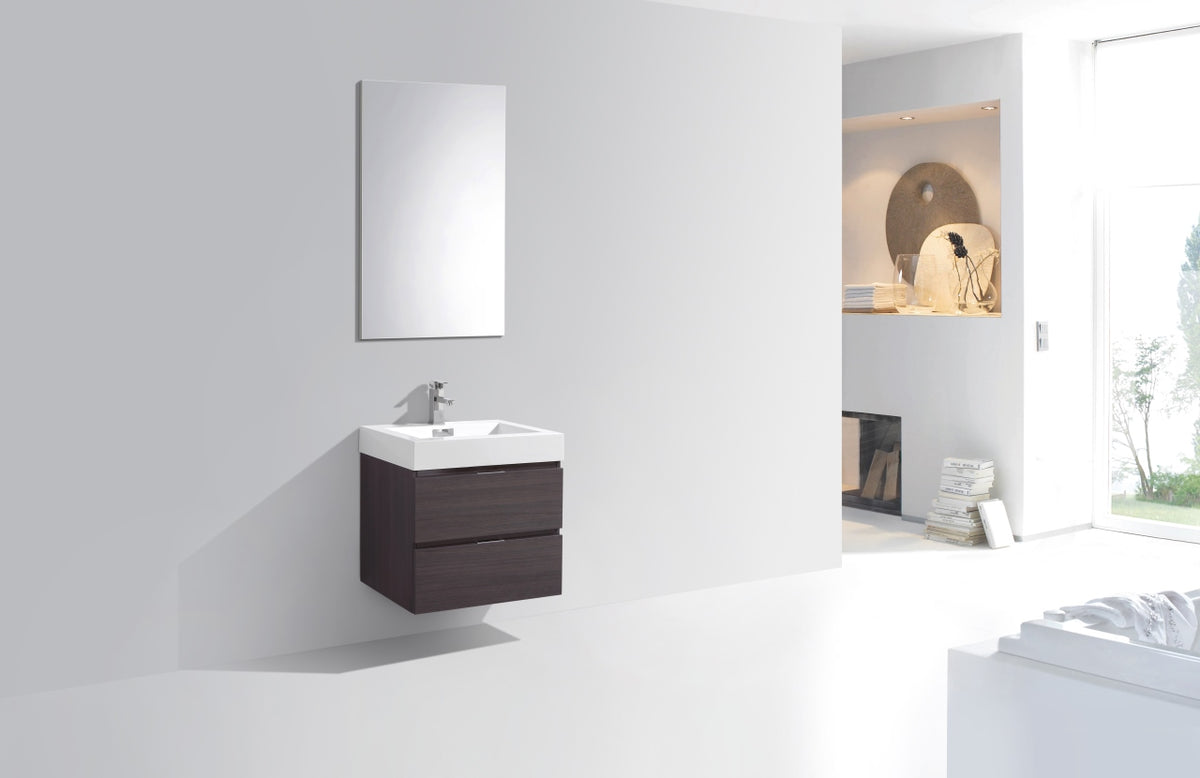 Bliss 24" High Gloss Gray Oak Wall Mount Modern Bathroom Vanity